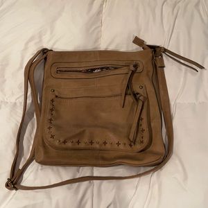 Tan faux leather cross body with adjustable strap